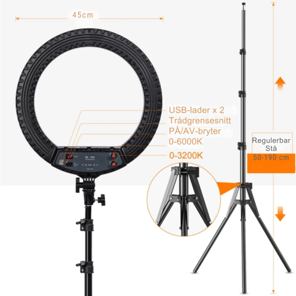 Led Profesjonelt Ring Light Med Stativ